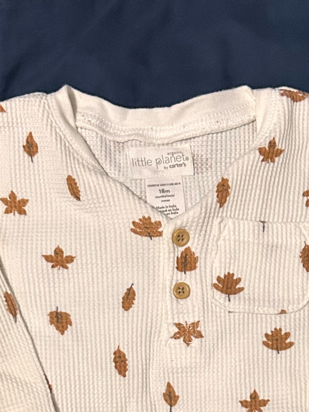 Cream Waffle Knit Long-Sleeve Top with Brown Leaf Print - Picture 4 of 4